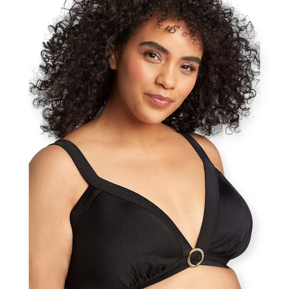 Cacique Plunge Bikini Top Set of 2 Black Blue Size 28 - Picture 2 of 12